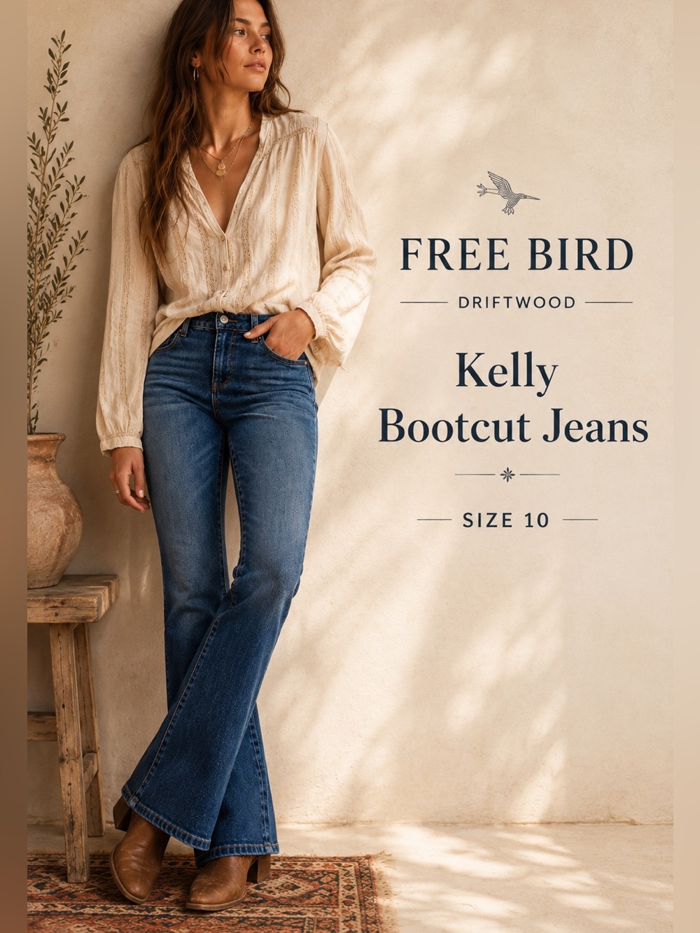 Freebird Driftwood Kelly Bootcut Jeans 10 High Rise Stretch Western Boho